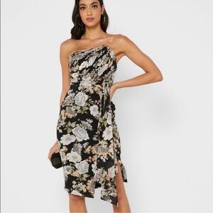 Lavish Alice Floral Asymmetrical Strapless Cocktail Dress Black Rose Size 10 NWT